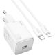 Φορτιστής Hoco N40 20W USB-C + Καλώδιο USB-C Lightning PD QC Λευκή