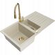 Granitinė virtuvinė plautuvė Mexen Matias su maišytuvu ir sifonu, Beige/Gold