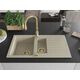 Granitinė virtuvinė plautuvė Mexen Matias su maišytuvu ir sifonu, Beige/Gold