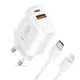 Ładowarka sieciowa Tech-Protect NCA30 USB-A, USB-C Network Charger PD 30W / QC3.0 + Lightning Cable White