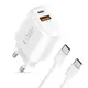 Ładowarka sieciowa Tech-Protect NCA20 USB-A, USB-C Network Charger PD 20W / QC3.0 + USB-C Cable White
