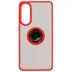 Etui z uchwytem na palec Bizon Case Hybrid Ring do Samsung Galaxy S25 Edge przydymione z czerwoną ramką