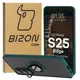 Etui z uchwytem na palec Bizon Case Hybrid Ring do Samsung Galaxy S25 Edge przydymione z ciemnozieloną ramką