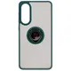 Etui z uchwytem na palec Bizon Case Hybrid Ring do Samsung Galaxy S25 Edge przydymione z ciemnozieloną ramką
