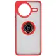 Etui z uchwytem na palec Bizon Case Hybrid Ring do Xiaomi POCO F7 Pro przydymione z czerwoną ramką