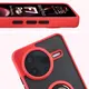 Etui z uchwytem na palec Bizon Case Hybrid Ring do Xiaomi POCO F7 Pro przydymione z czerwoną ramką