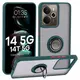 Etui z uchwytem na palec Bizon Case Hybrid Ring do Realme 14 5G / 14T 5G przydymione z ciemnozieloną ramką