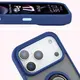 Etui z uchwytem na palec Bizon Case Hybrid Ring do Apple iPhone 17 Pro przydymione z granatową ramką