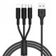 Kabel 3w1 USB A do Lightning / Micro USB / USB C Hoco 2A 1 m X25 czarny