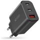 Wall Charger 30W 2x PD USB-C + QC3.0 USB Tech-Protect C30W black 9490713935231
