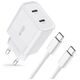 Wall Charger PD 20W 2x USB-C + Cable USB-C - USB-C Tech-Protect C20W white 9319456607291