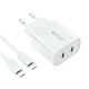 Wall Charger PD 20W 2x USB-C + Cable USB-C - USB-C Tech-Protect C20W white 9319456607291
