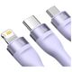 3in1 USB cable Baseus Flash II Series, USB-C + micro USB + Lightning, 66W, 1.2m (Purple) 6932172618124