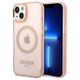 Original Case IPHONE 14 Guess Hard Case Gold Outline Translucent MagSafe (GUHMP14SHTCMP) pink 3666339069667
