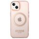 Original Case IPHONE 14 Guess Hard Case Gold Outline Translucent MagSafe (GUHMP14SHTCMP) pink 3666339069667
