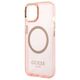 Original Case IPHONE 14 Guess Hard Case Gold Outline Translucent MagSafe (GUHMP14SHTCMP) pink 3666339069667
